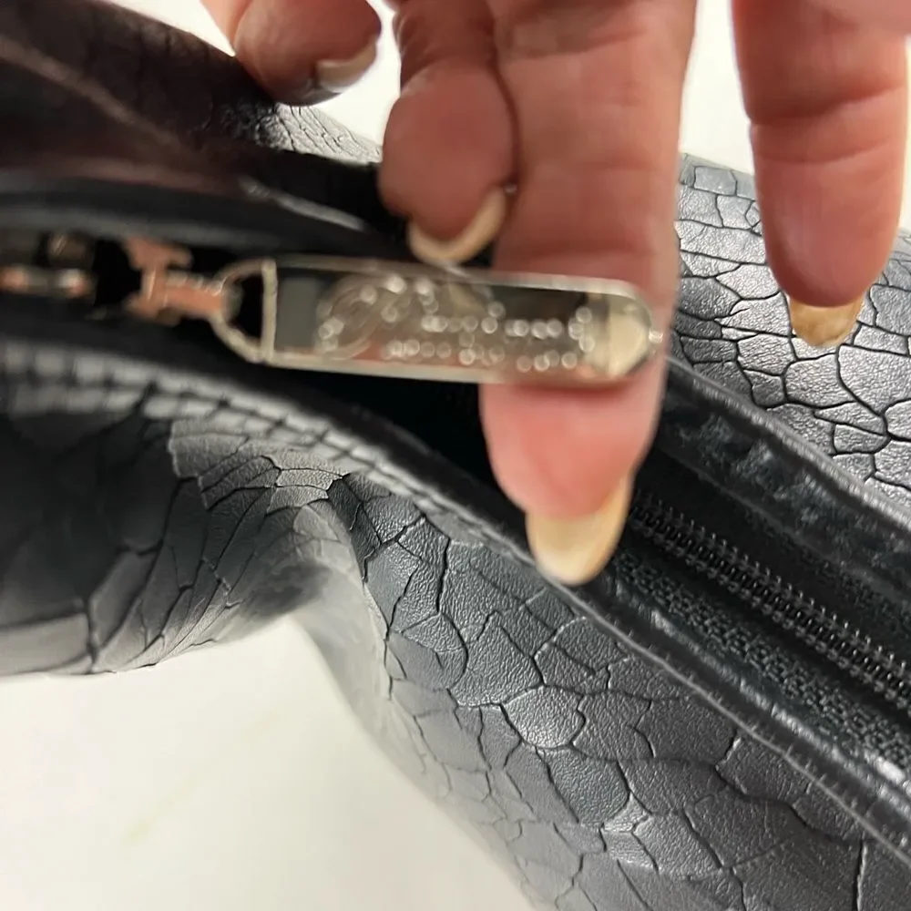 Raviani Black Leather Swarovski Crystal & Rivets Shoulder Bag